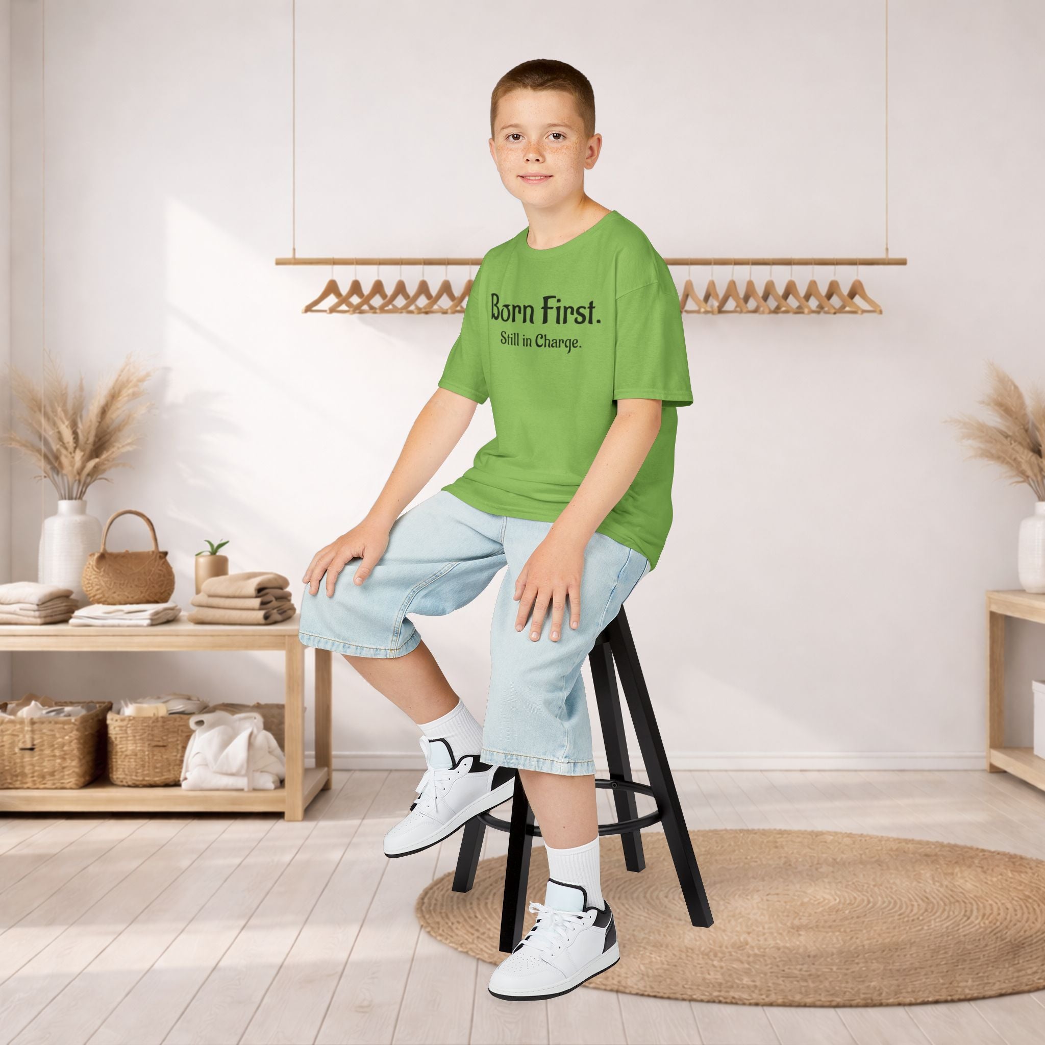 Kids Tee — "Born First. Still in Charge." Sibling Shirt