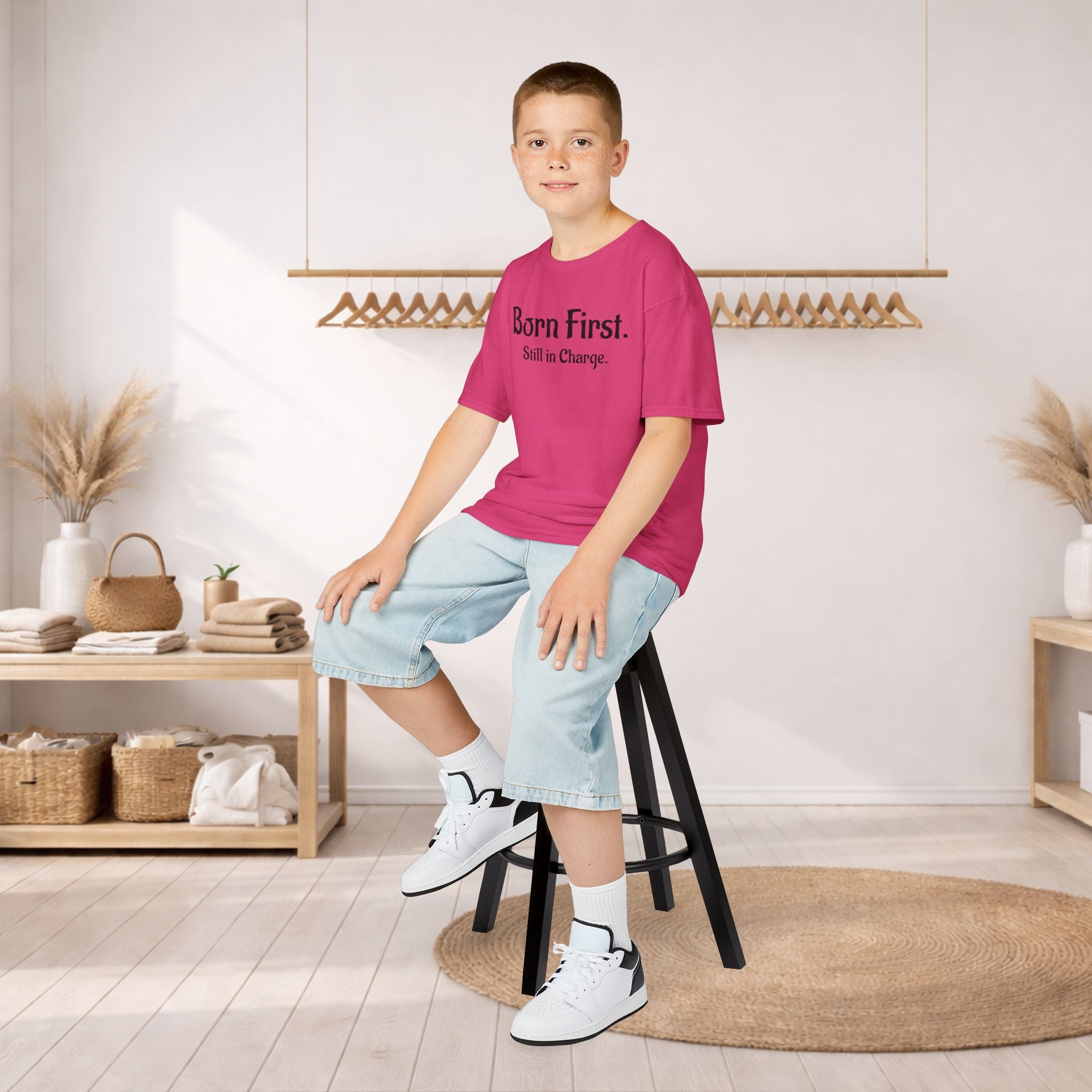 Kids Tee — "Born First. Still in Charge." Sibling Shirt