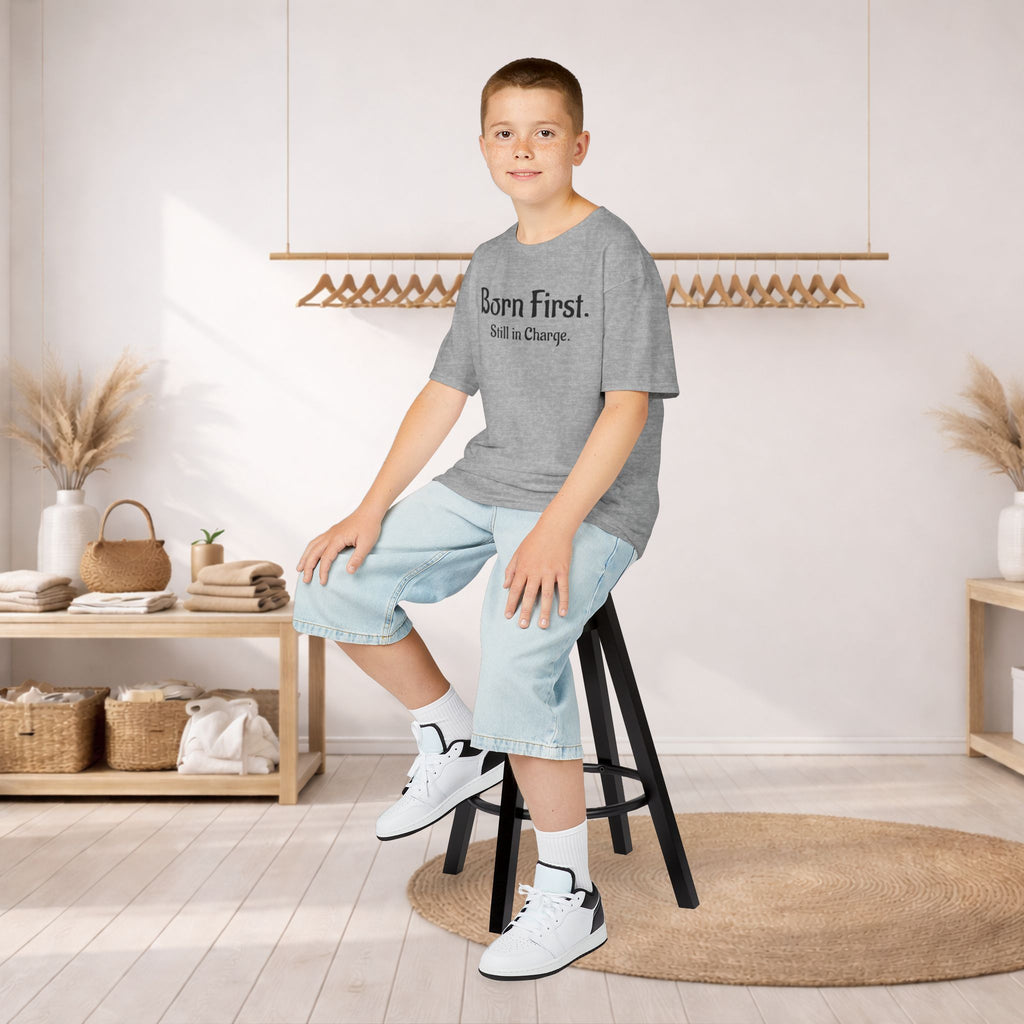 Kids Tee — "Born First. Still in Charge." Sibling Shirt